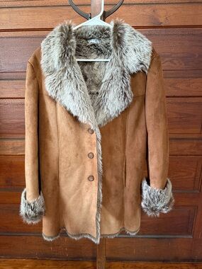 Plush Faux-Fur Trim Teddy Coat in Brown